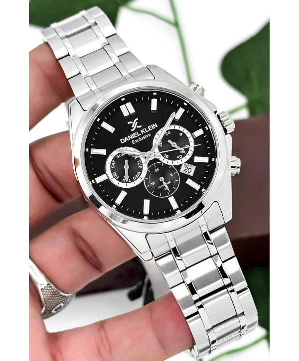 Exclusive Erkek Kol Saati Çelik Kordon&Kasa Gümüş-Siyah sddk100