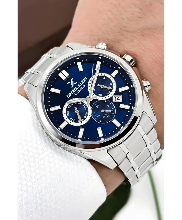 Exclusive Erkek Kol Saati Çelik Kordon&Kasa Gümüş-Mavi sddk100
