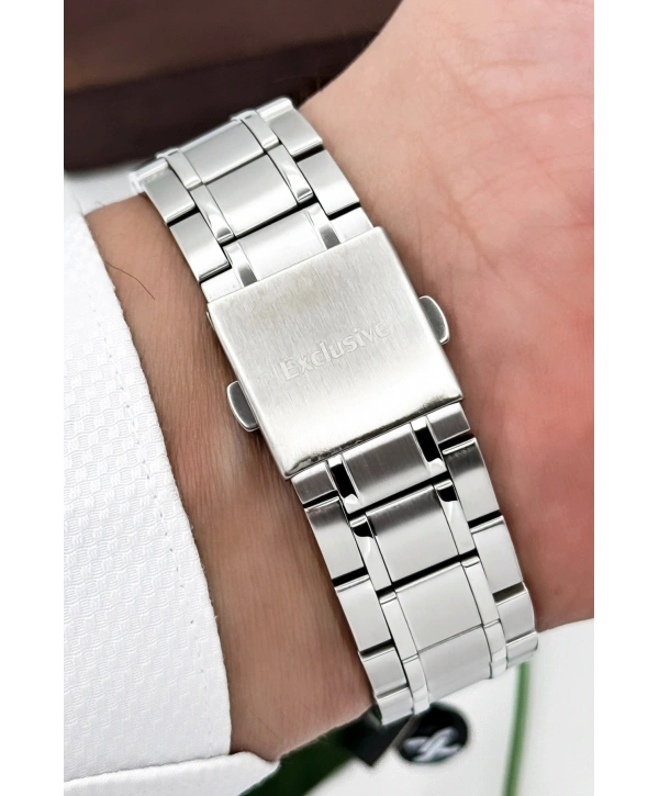 Exclusive Erkek Kol Saati Çelik Kordon&Kasa Gümüş-Mavi sddk100