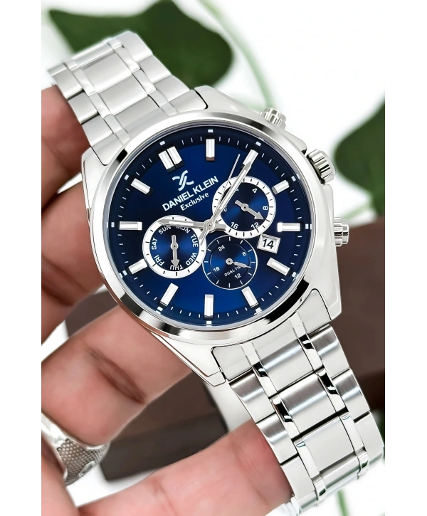 Exclusive Erkek Kol Saati Çelik Kordon&Kasa Gümüş-Mavi sddk100