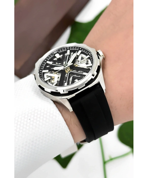 Daniel Klein Silikon Kordon Çelik Kasa Otomatik Mekanizma Erkek Kol Saati Siyah-Beyaz sddk102