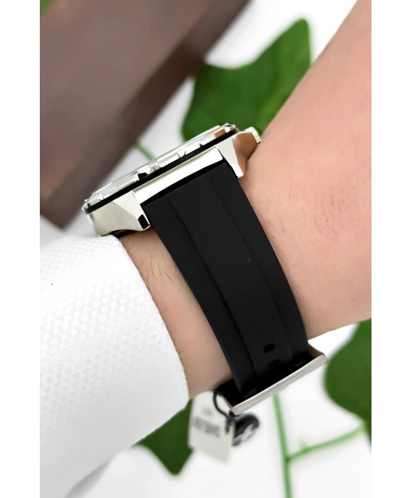 Daniel Klein Silikon Kordon Çelik Kasa Otomatik Mekanizma Erkek Kol Saati Siyah-Beyaz sddk102