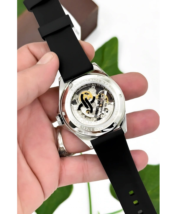 Daniel Klein Silikon Kordon Çelik Kasa Otomatik Mekanizma Erkek Kol Saati Siyah-Beyaz sddk102