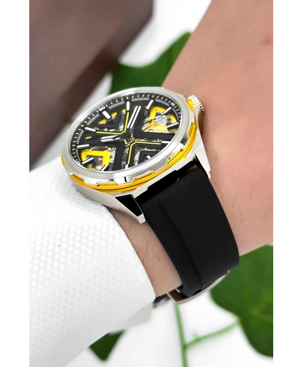 Daniel Klein Silikon Kordon Çelik Kasa Otomatik Mekanizma Erkek Kol Saati Siyah-Sarı sddk102