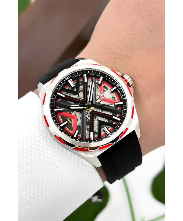 Daniel Klein Silikon Kordon Çelik Kasa Otomatik Mekanizma Erkek Kol Saati Siyah-Kırmızı sddk102