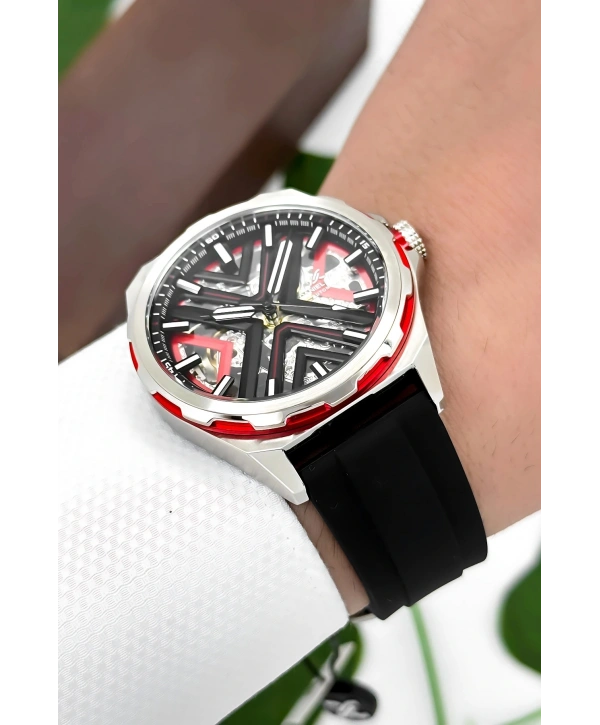 Daniel Klein Silikon Kordon Çelik Kasa Otomatik Mekanizma Erkek Kol Saati Siyah-Kırmızı sddk102