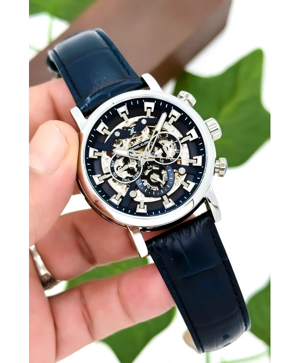 Daniel Klein Deri Kordon Çelik Kasa Otomatik Mekanizma Erkek Kol Saati Lacivert sddk103