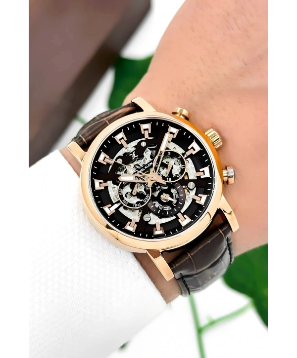 Daniel Klein Deri Kordon Çelik Kasa Otomatik Mekanizma Erkek Kol Saati Kahve-Rose sddk103