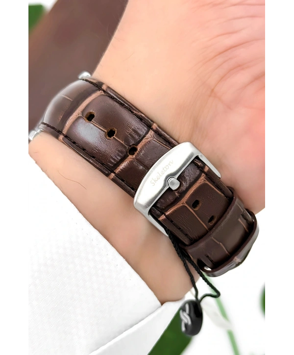 Daniel Klein Deri Kordon Çelik Kasa Otomatik Mekanizma Erkek Kol Saati Kahve-Gümüş sddk103