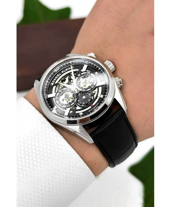 Daniel Klein Deri Kordon Çelik Kasa Otomatik Mekanizma Erkek Kol Saati Siyah sddk104