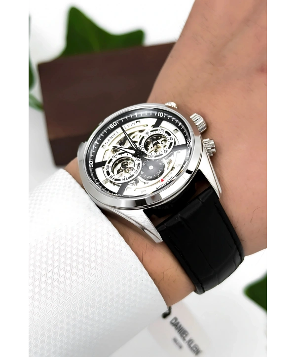 Daniel Klein Deri Kordon Çelik Kasa Otomatik Mekanizma Erkek Kol Saati Siyah-Gümüş sddk104