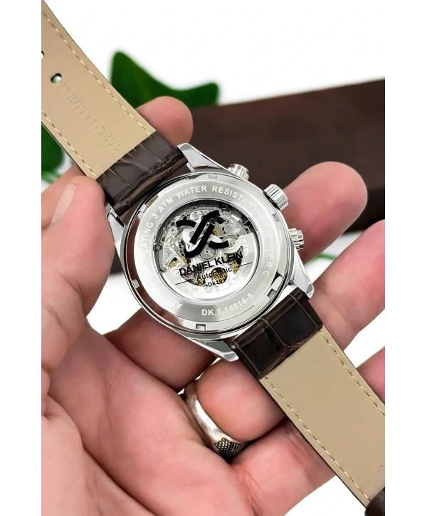 Daniel Klein Deri Kordon Çelik Kasa Otomatik Mekanizma Erkek Kol Saati Kahve-Rose sddk104