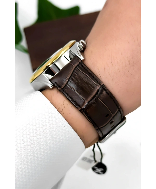 Daniel Klein Deri Kordon Çelik Kasa Otomatik Mekanizma Erkek Kol Saati Kahve-Gümüş sddk104