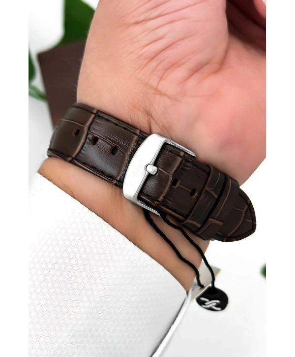 Daniel Klein Deri Kordon Çelik Kasa Otomatik Mekanizma Erkek Kol Saati Kahve-Gümüş sddk104