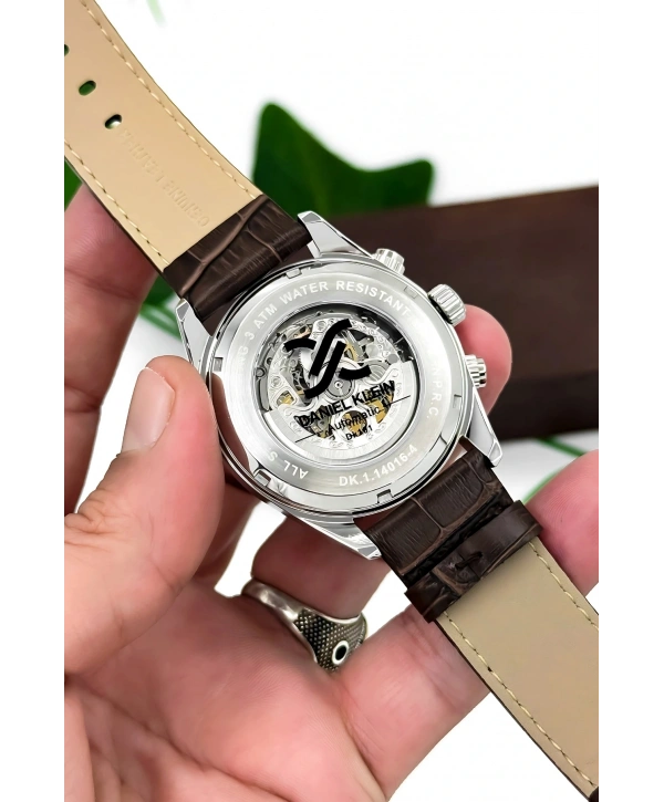 Daniel Klein Deri Kordon Çelik Kasa Otomatik Mekanizma Erkek Kol Saati Kahve-Gümüş sddk104