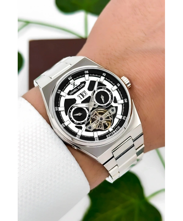 Daniel Klein Çelik Kordon Çelik Kasa Otomatik Mekanizma Erkek Kol Saati Gümüş-Siyah-Beyaz sddk105