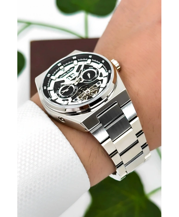 Daniel Klein Çelik Kordon Çelik Kasa Otomatik Mekanizma Erkek Kol Saati Gümüş-Siyah-Beyaz sddk105