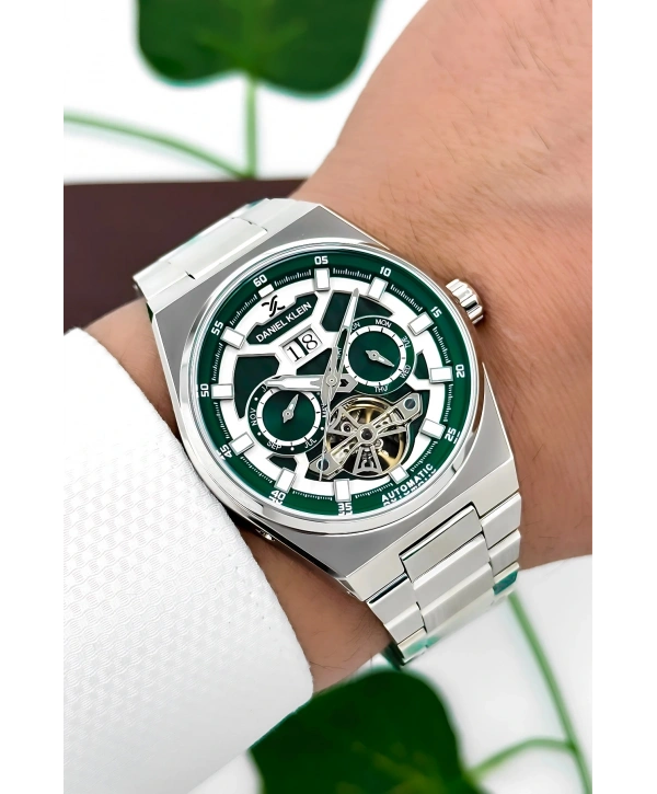 Daniel Klein Çelik Kordon Çelik Kasa Otomatik Mekanizma Erkek Kol Saati Gümüş-Yeşil sddk105