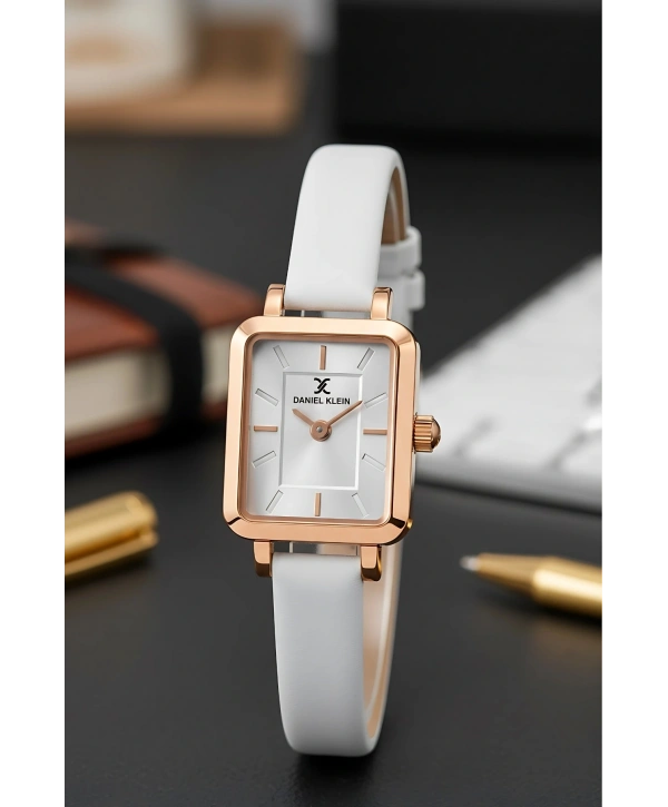 Deri Kordon Çelik Kasa Kadın Kol Saati+Bileklik Hediyeli Beyaz-Rose sddk108
