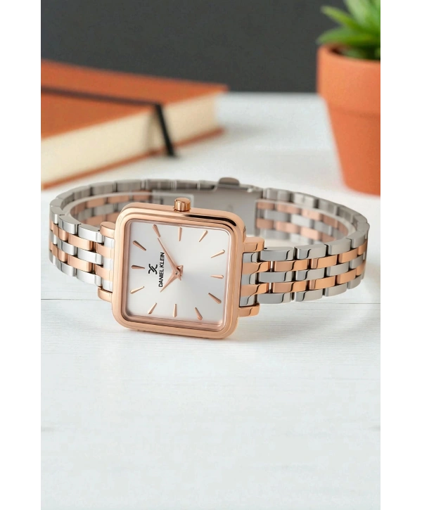 Çelik Kordon&Kasa Kadın Kol Saati+Bileklik Hediyeli Gümüş-Rose sddk109