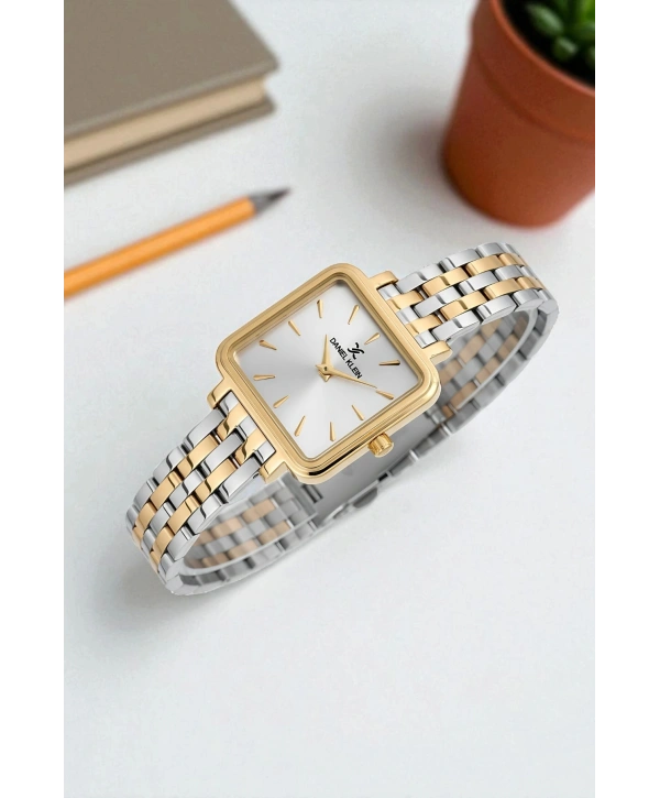 Çelik Kordon&Kasa Kadın Kol Saati+Bileklik Hediyeli Gold-Gümüş sddk109