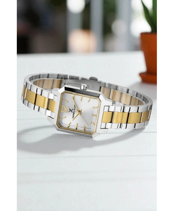 Çelik Kordon&Kasa Kadın Kol Saati+Bileklik Hediyeli Gümüş-Gold sddk110