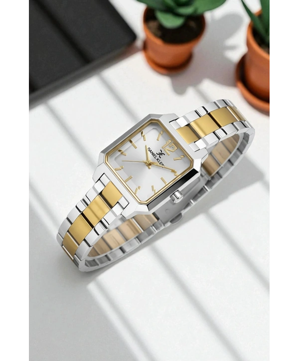 Çelik Kordon&Kasa Kadın Kol Saati+Bileklik Hediyeli Gümüş-Gold sddk110