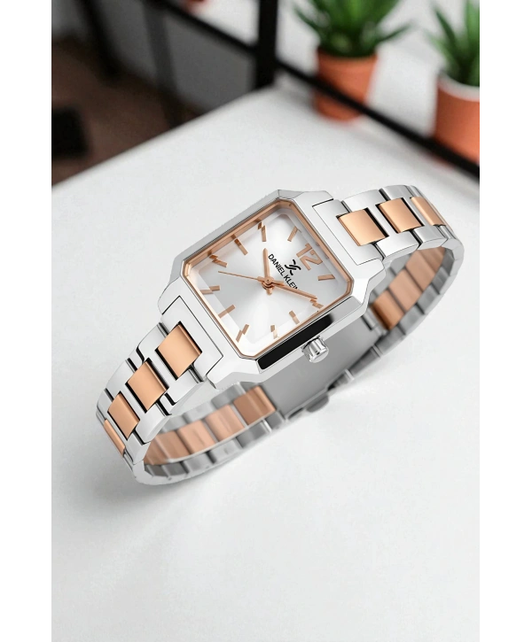 Çelik Kordon&Kasa Kadın Kol Saati+Bileklik Hediyeli Gümüş-Rose sddk110