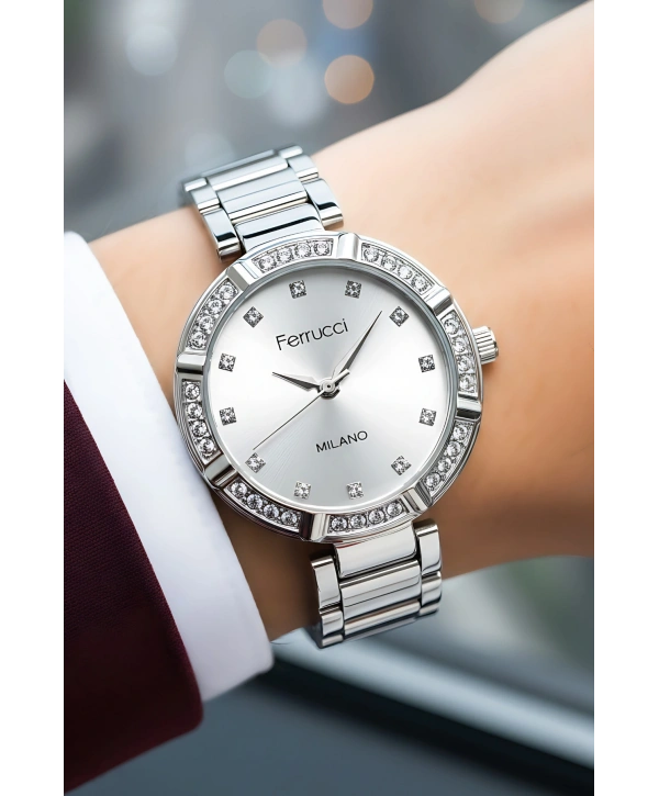 Ferrucci Çelik Kordon Taşlı Kasa Kadın Kol Saati Gümüş sdfer183
