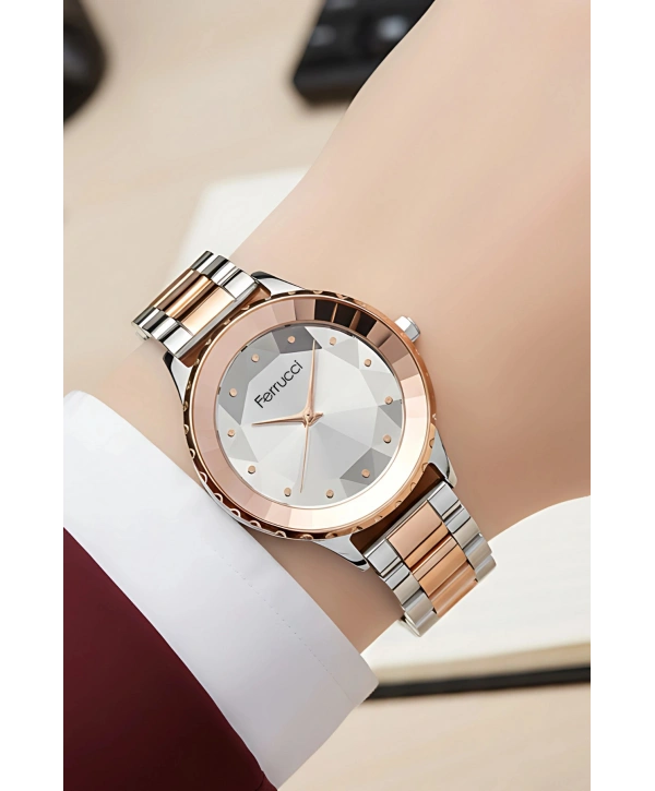 Rose Gold-gümüş Çelik Kordon Çelik Kasa Kadın Kol Saati Fc.13603m.04 Zmfer100