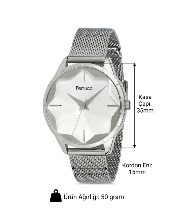 Gümüş Çelik Hasır Kordon Çelik Kasa Kadın Kol Saati Fc.13666h.02 Sdfer105