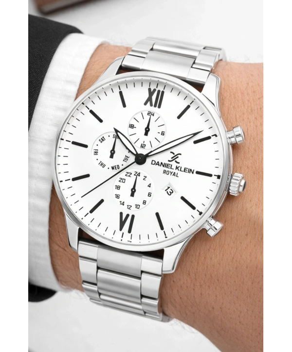 Erkek Kol Saati Takvimli Çelik Kordon Bileklik Hediyeli Gümüş-Beyaz sddk003