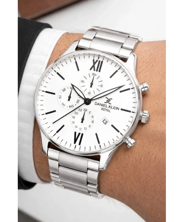 Erkek Kol Saati Takvimli Çelik Kordon Bileklik Hediyeli Gümüş-Beyaz sddk003