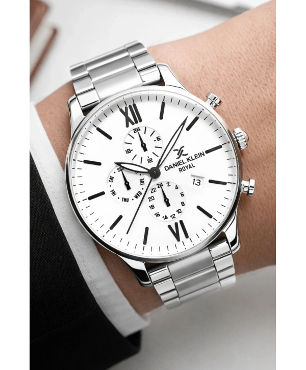 Erkek Kol Saati Takvimli Çelik Kordon Bileklik Hediyeli Gümüş-Beyaz sddk003
