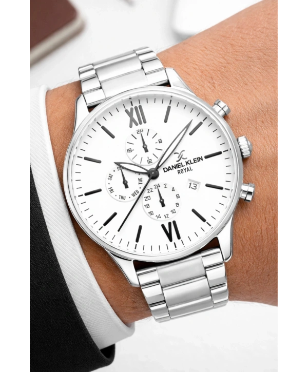 Erkek Kol Saati Takvimli Çelik Kordon Bileklik Hediyeli Gümüş-Beyaz sddk003