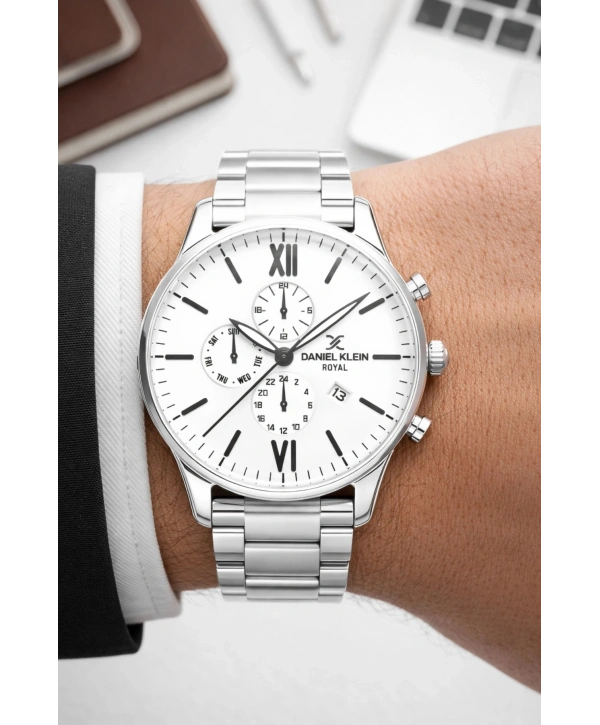 Erkek Kol Saati Takvimli Çelik Kordon Bileklik Hediyeli Gümüş-Beyaz sddk003
