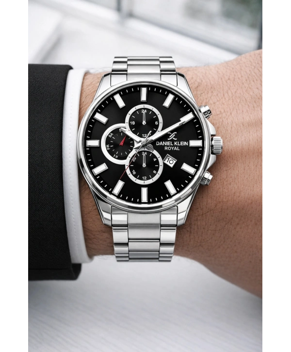 Premium Erkek Kol Saati Takvimli Çelik Kordon Bileklik Hediyeli Gümüş-siyah sddk003