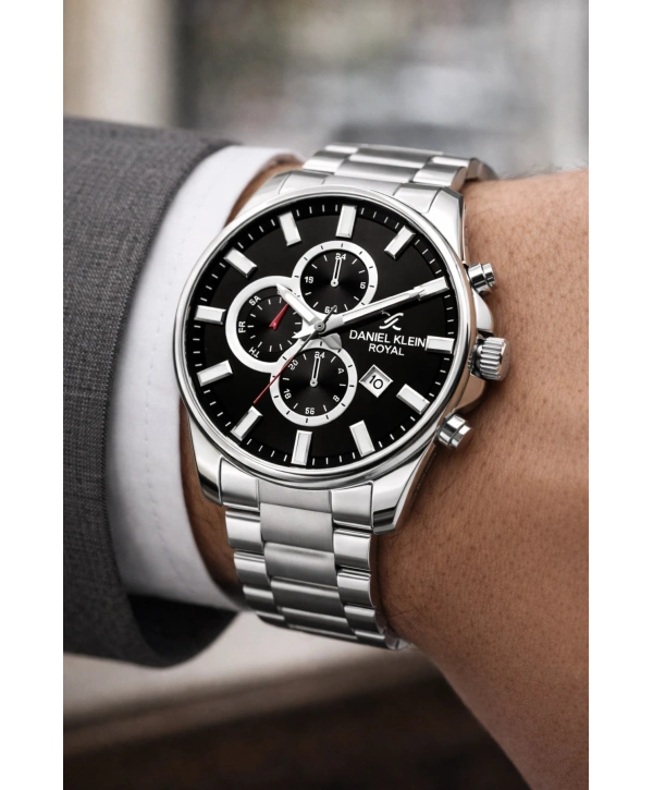 Premium Erkek Kol Saati Takvimli Çelik Kordon Bileklik Hediyeli Gümüş-siyah sddk003
