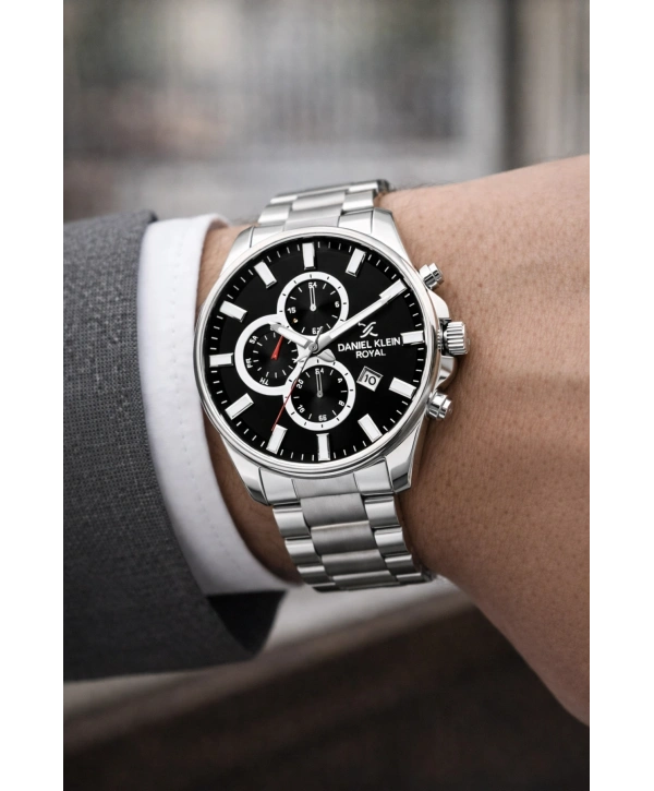 Premium Erkek Kol Saati Takvimli Çelik Kordon Bileklik Hediyeli Gümüş-siyah sddk003