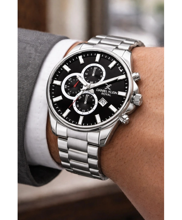 Premium Erkek Kol Saati Takvimli Çelik Kordon Bileklik Hediyeli Gümüş-siyah sddk003