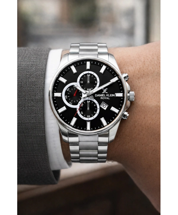 Premium Erkek Kol Saati Takvimli Çelik Kordon Bileklik Hediyeli Gümüş-siyah sddk003