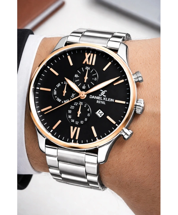 Erkek Kol Saati Takvimli Çelik Kordon Bileklik Hediyeli Gümüş-Siyah-Rose sddk003