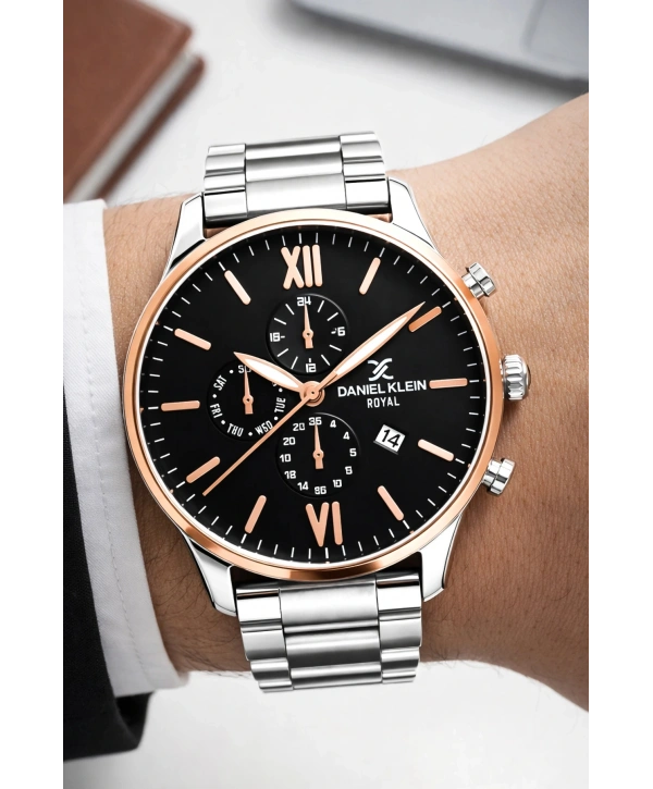 Erkek Kol Saati Takvimli Çelik Kordon Bileklik Hediyeli Gümüş-Siyah-Rose sddk003