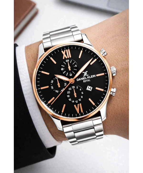 Erkek Kol Saati Takvimli Çelik Kordon Bileklik Hediyeli Gümüş-Siyah-Rose sddk003