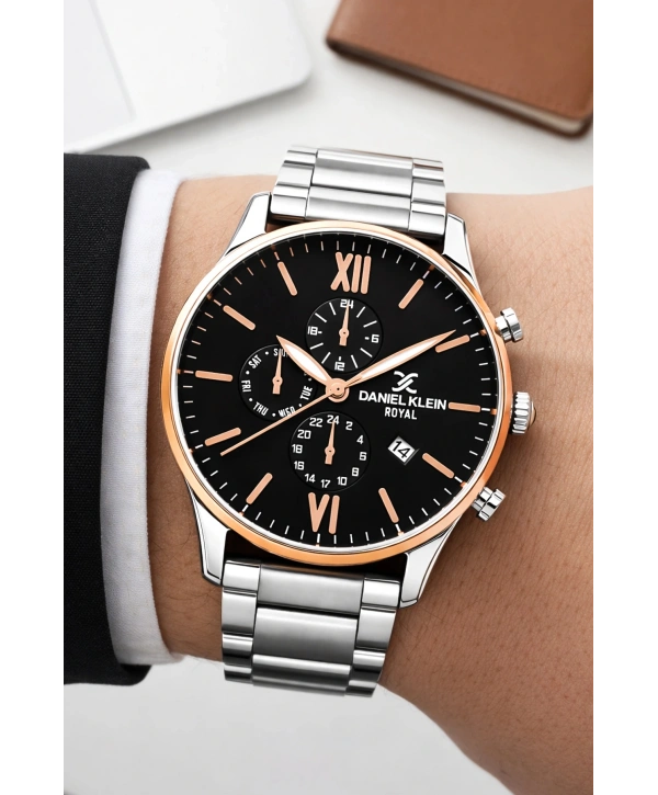 Erkek Kol Saati Takvimli Çelik Kordon Bileklik Hediyeli Gümüş-Siyah-Rose sddk003