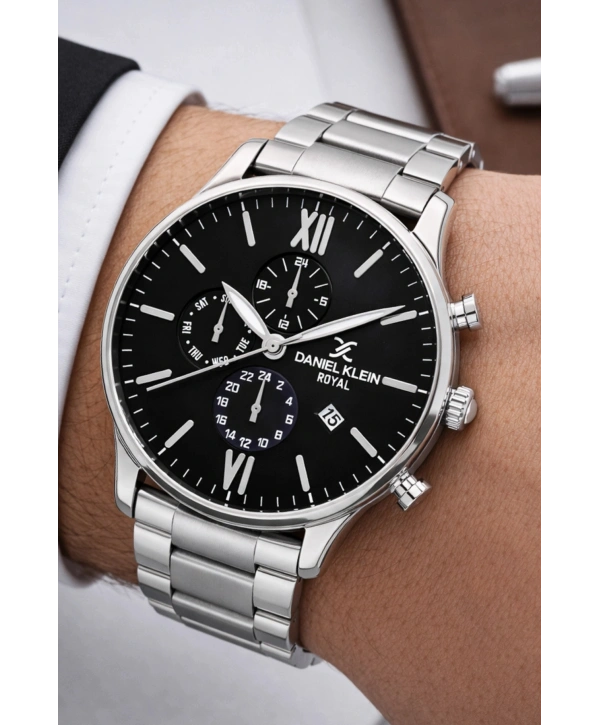Erkek Kol Saati Takvimli Çelik Kordon Bileklik Hediyeli Gümüş-Siyah Sddk003
