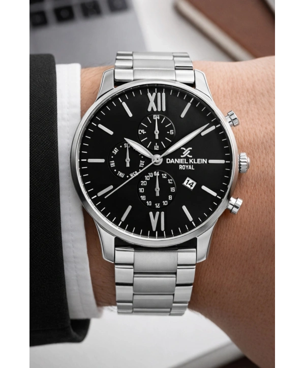 Erkek Kol Saati Takvimli Çelik Kordon Bileklik Hediyeli Gümüş-Siyah Sddk003