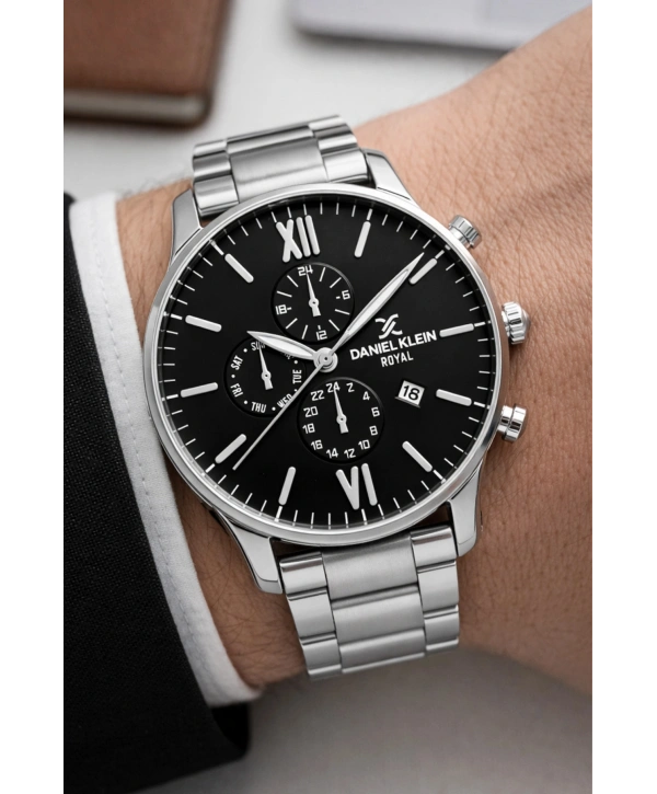 Erkek Kol Saati Takvimli Çelik Kordon Bileklik Hediyeli Gümüş-Siyah Sddk003