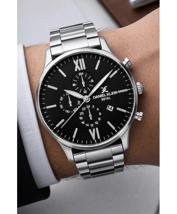 Erkek Kol Saati Takvimli Çelik Kordon Bileklik Hediyeli Gümüş-Siyah Sddk003