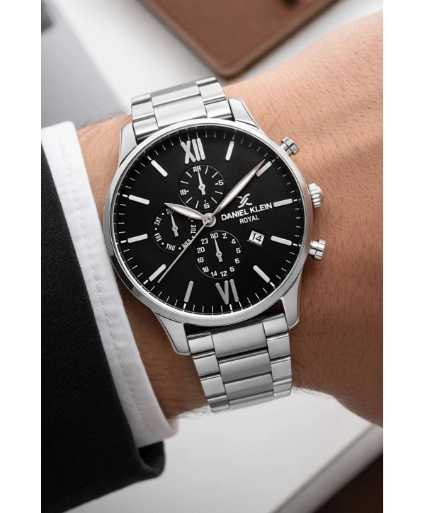 Erkek Kol Saati Takvimli Çelik Kordon Bileklik Hediyeli Gümüş-Siyah Sddk003
